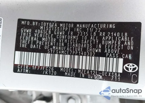 2023 Toyota Corolla Se из США, поврежденный, VIN 5YFS4MCE7PP140302